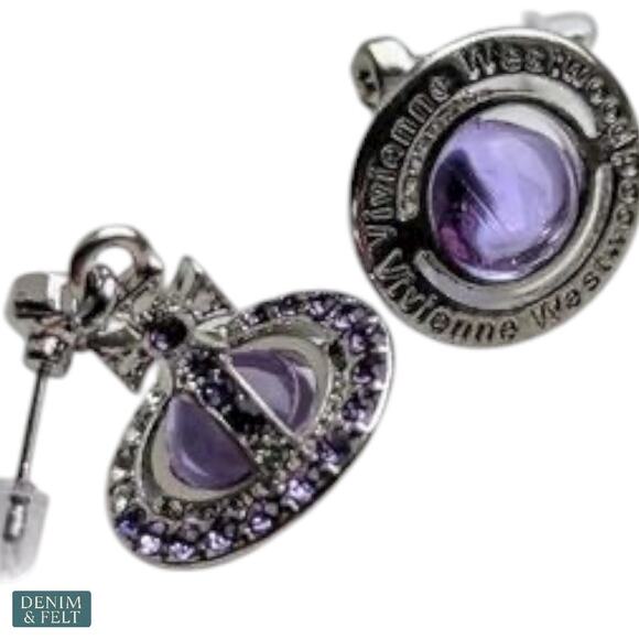 Vivienne Westwood Mayfair Orb Drop Earrings Silver Lilac Crystal Set NEW - Picture 9 of 10